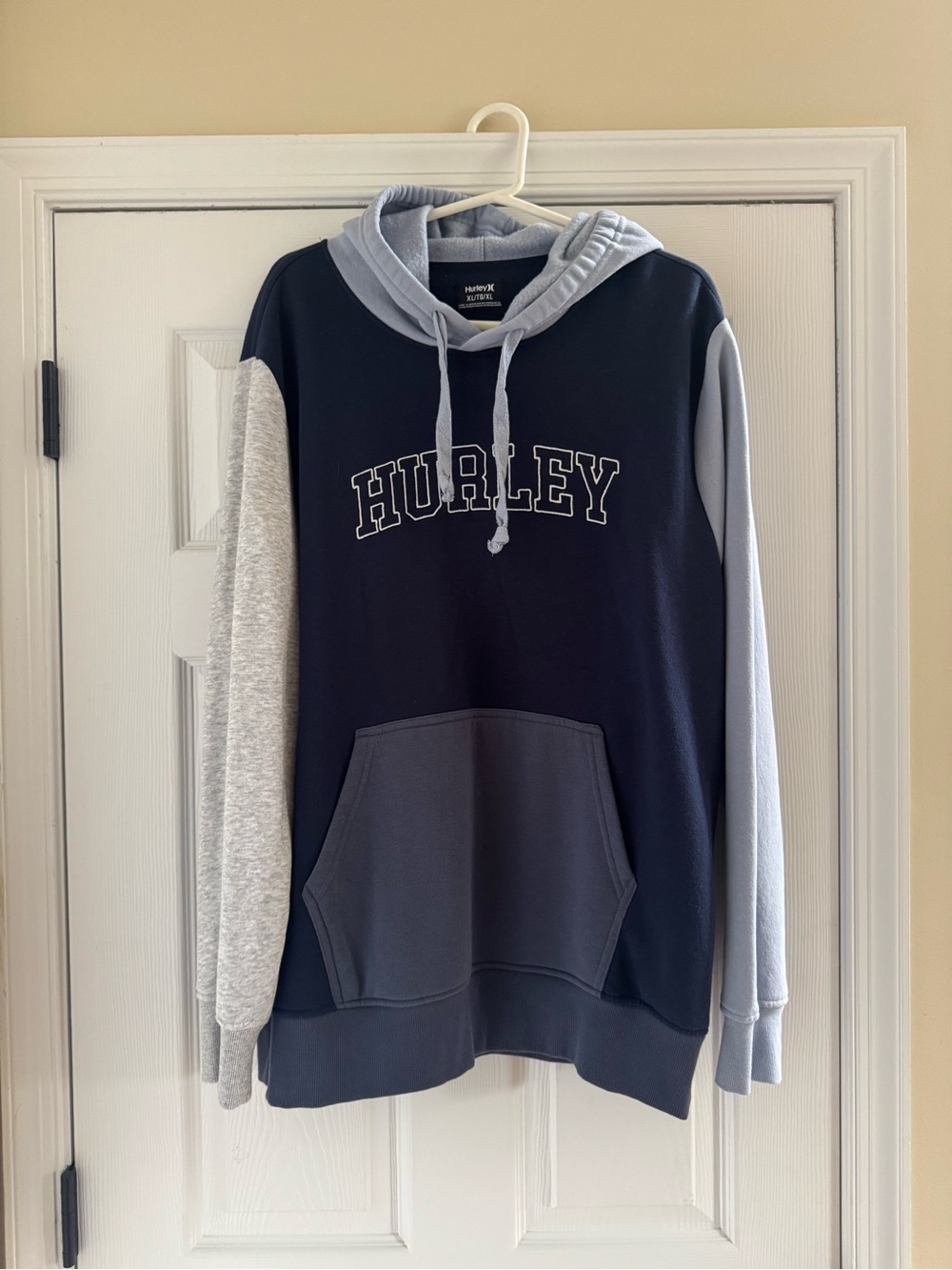 Hurley Navy and Light Gray Colorblock Pullover Hoodie